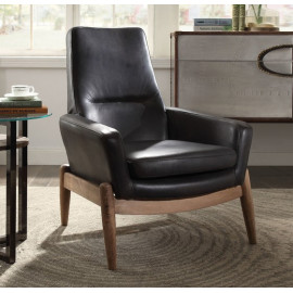 Modern & Artistic Black Bonded Leather Walnut Finish Frame Accent Chair