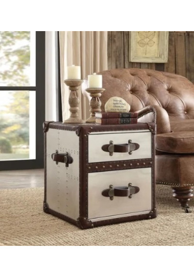 Aluminum & Rich Brown LeatherAccent Table Trunk