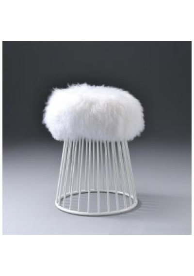 White Fluffy Wool Seat White Cage Base Footstool