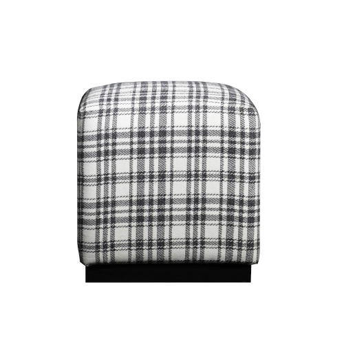 Grey & Cream Plaid Square Fabric Footstool Ottoman