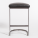 C Shaped Burnished Silver Metal & Black Leather Stool
