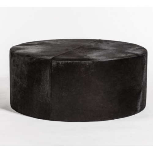 Black Ebony Hair on Hide Round Leather Coffee Table Ottoman