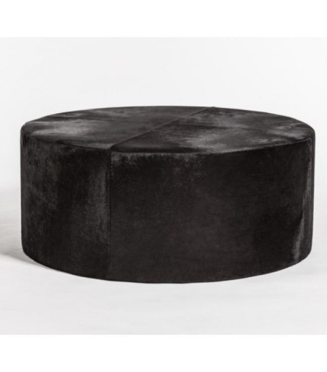 Hide Round Leather Coffee Table Ottoman, Black Leather Side Table