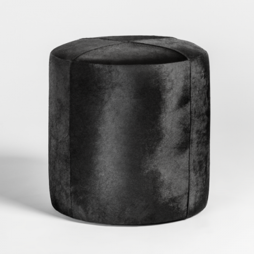 Black Ebony Hide Round Leather Footstool Ottoman