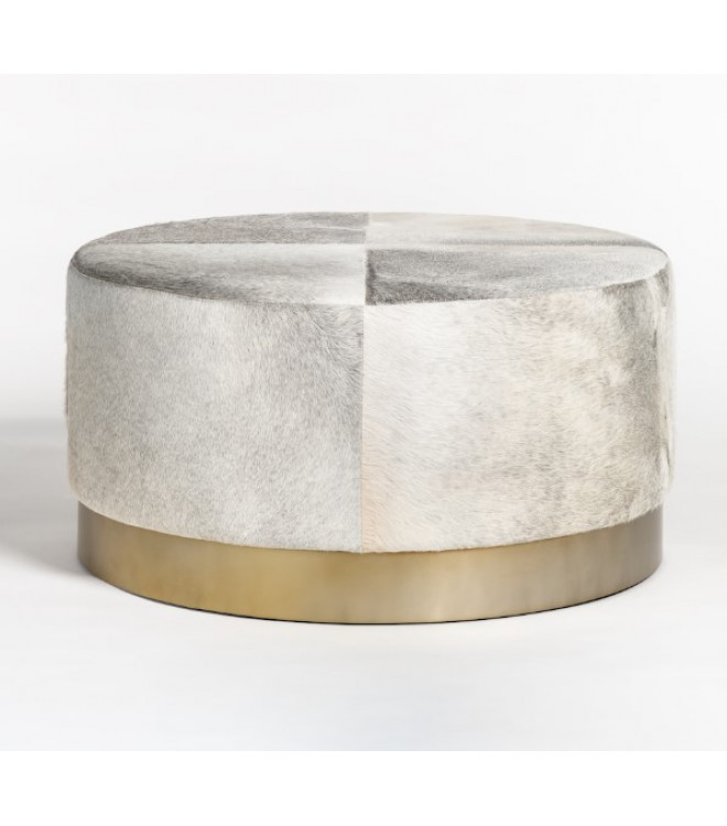 Grey Frosted Hide Round Leather Coffee, Round Leather Coffee Table