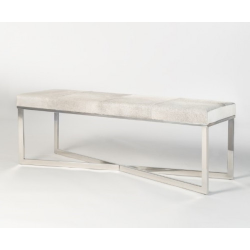 Frosted Grey Hide Leather Polished Chrome Base Bench