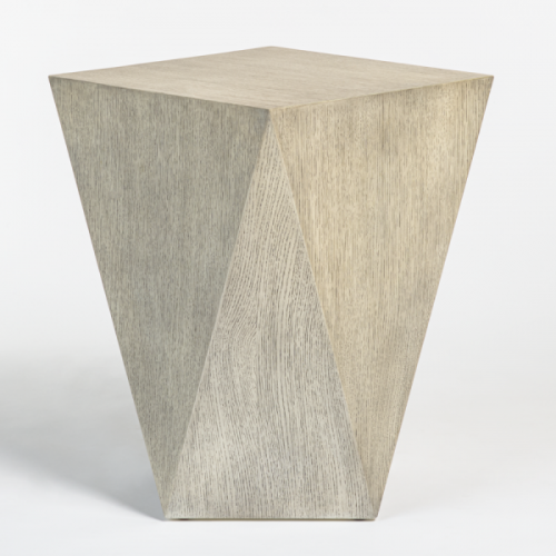 Geometric Shape Light Wood Bronze Metal Detailing Accent Table 