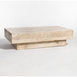 Rustic White Washed Mango Wood Rectangle Coffee Table 