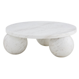 Round Off White Marbled Concrete 3 Ball Legs Coffee Table