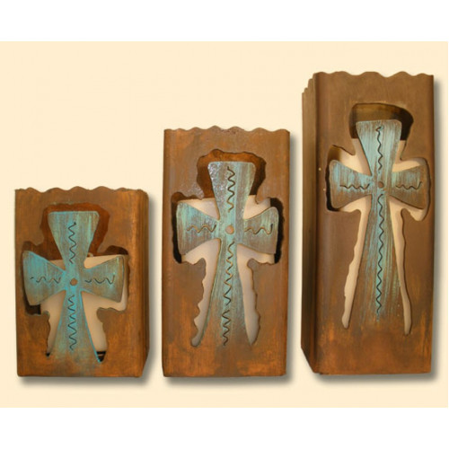 Metal Cross Candle Holders 3 Hand Made