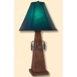 Handmade Southwestern Cross Lamp w/ Turquoise Shade