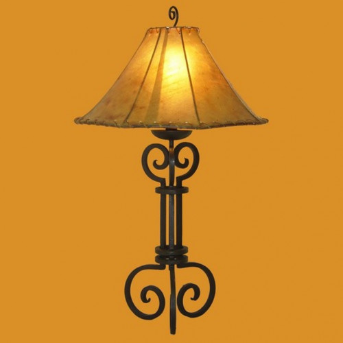 Forged Iron Table Lamp w/ Natural Raw Hide Shade