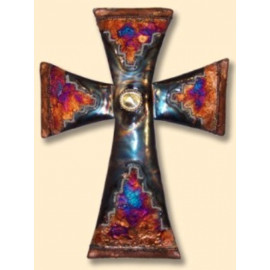 Hand Made Metal Cross with Copper Dripping