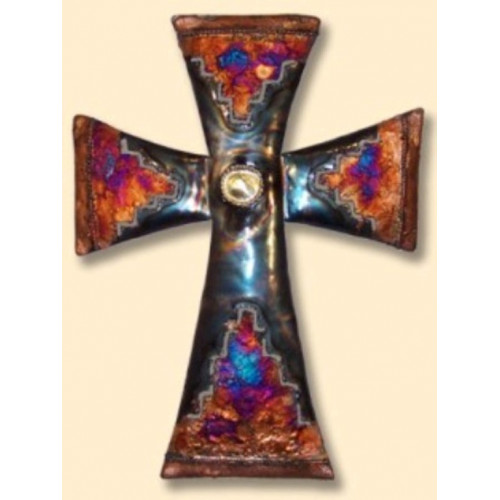 Hand Made Metal Cross with Copper Dripping