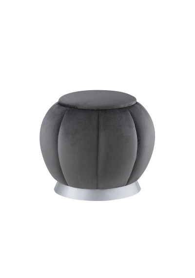 Silver Velvet Channel Tufted Round Footstool Ottoman