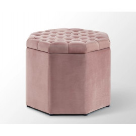 Dusty Pink Velvet Octagon Shape Storage Footstool Ottoman