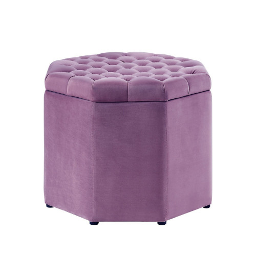 Violet Purple Velvet Octagon Shape Storage Footstool Ottoman