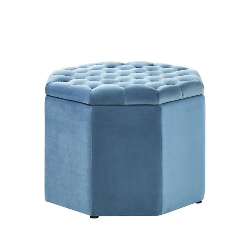 Light Blue Velvet Octagon Shape Storage Footstool Ottoman