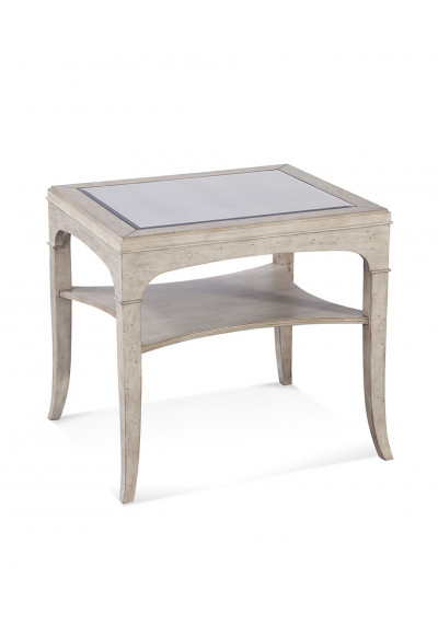 Distressed Light Wood Antiqued Mirror Top Accent Side Table
