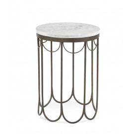 White Marble Top Antique Bronze Draping Design Accent Table