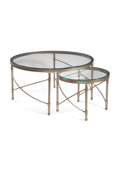 Round Antique Gold Nesting Cocktail Tables Glass Top