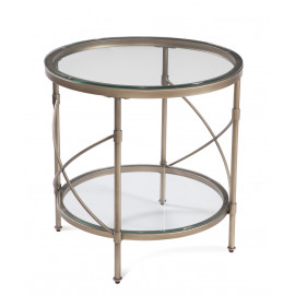 Round Antique Gold Accent Side Table Glass Top