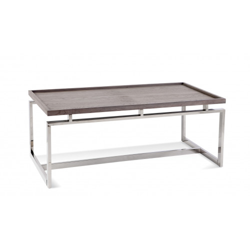Grey Oak Tray Top Coffee Table Geometric Chrome Base