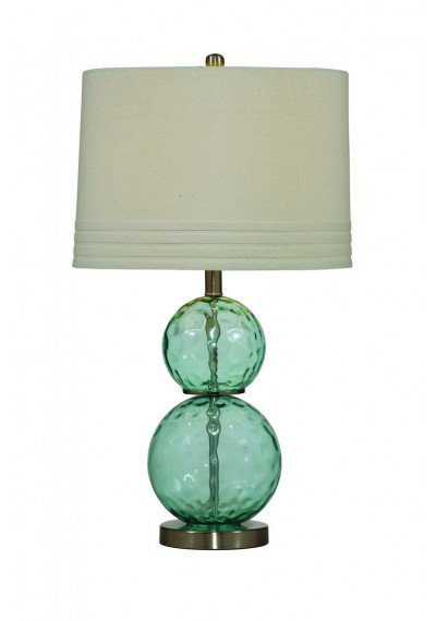 Dimpled Aqua Glass Balls Linen Shade Table Lamp