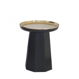 Black Hexagon Tapered Base Gold Tray Style Top Accent Side Table