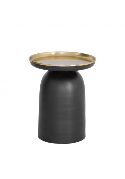 Black Round Base Gold Tray Style Top Accent Side Table