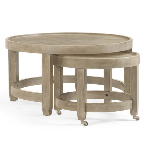 Round Wood Nesting Cocktail Tables Grey Finish