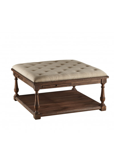 Square Wood & Tufted Upholstery Cocktail Table Ottoman