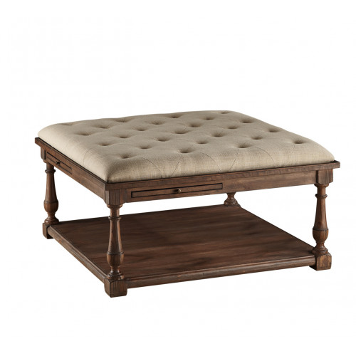 Square Wood & Tufted Upholstery Cocktail Table Ottoman