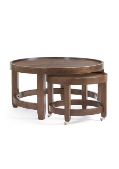 Round Wood Nesting Cocktail Tables Brown Finish