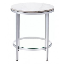 Round White Marble Silver Base Side Table