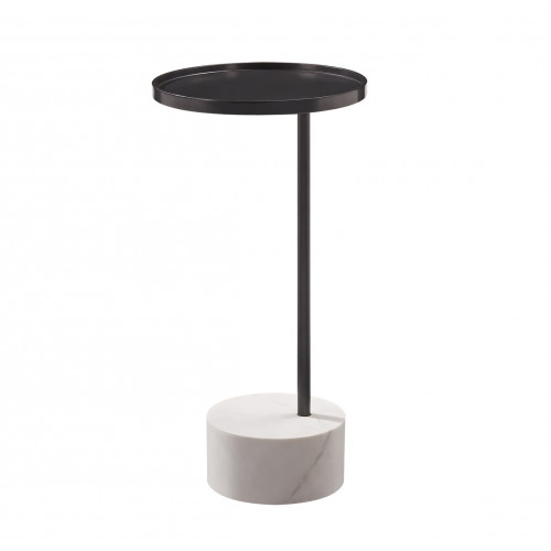 Dark Bronze Round Metal Top White Marble Base Martini Accent Side Table