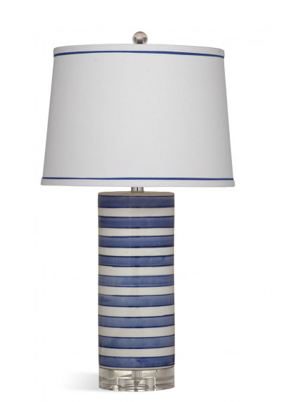 Blue & White Stripe Ceramic Cylinder Table Lamp
