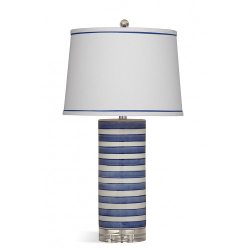Blue & White Stripe Ceramic Cylinder Table Lamp