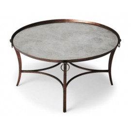 Copper Finish Round Coffee Table Smoked Mirror Top