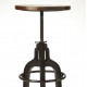 Rustic Dark Iron Industrial Wood Seat Adjustable Bar Stool 