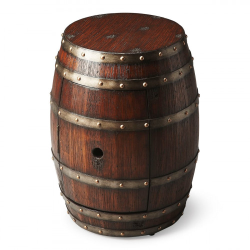 Dark Wood Barrel Accent Side Table