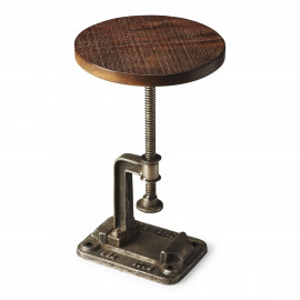 Industrial Adjustable Height Metal & Wood Accent Side Table