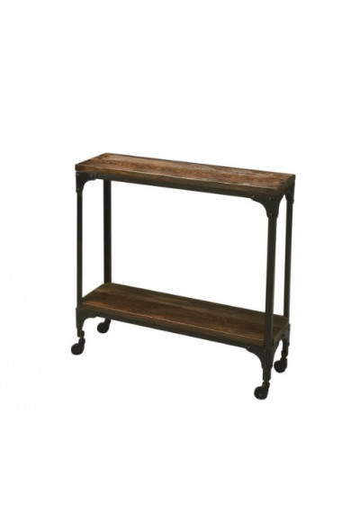 Industrial Wood & Iron Hall Console Table on Wheels