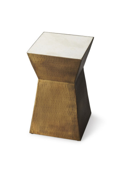 Bronze Rustic Geometric Base White Marble Top Accent Table