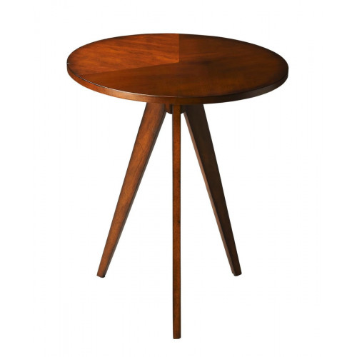 Cherry Wood Triangular 3 Leg Base Mid Century Modern Side Table