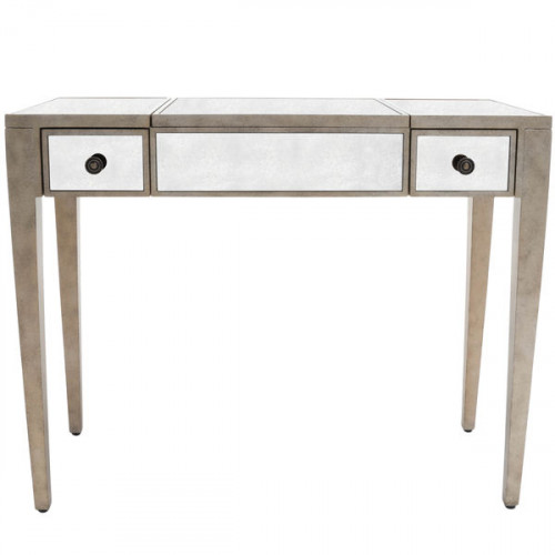 Silver Pewter Finish Mirrored Vanity Table Desk