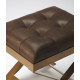 Chocolate Brown Leather & Brass X Frame Stool Footstool