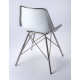 White Stitched Leather Mid Century Silver Legs Dining Chair