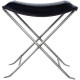 Black Stitched Leather & Silver Iron Stool Footstool