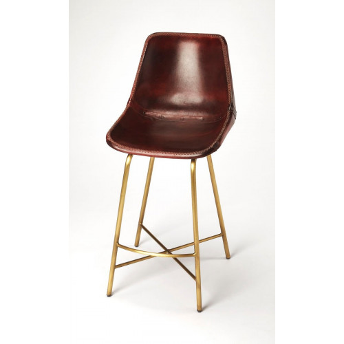 Chocolate Brown Leather & Antique Gold Pipe Counter Bar Stool 